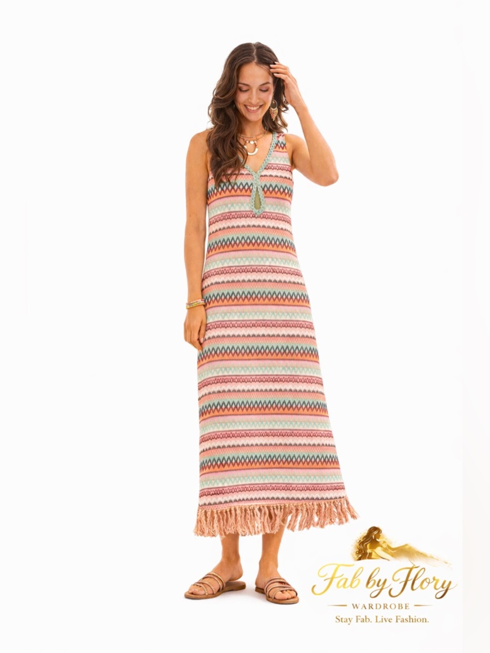 Boho European- NKN Spain Samay Textured Fringe Maxi Dress
